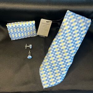 NWT-Silk Blue and Yellow Checkered Tie Set